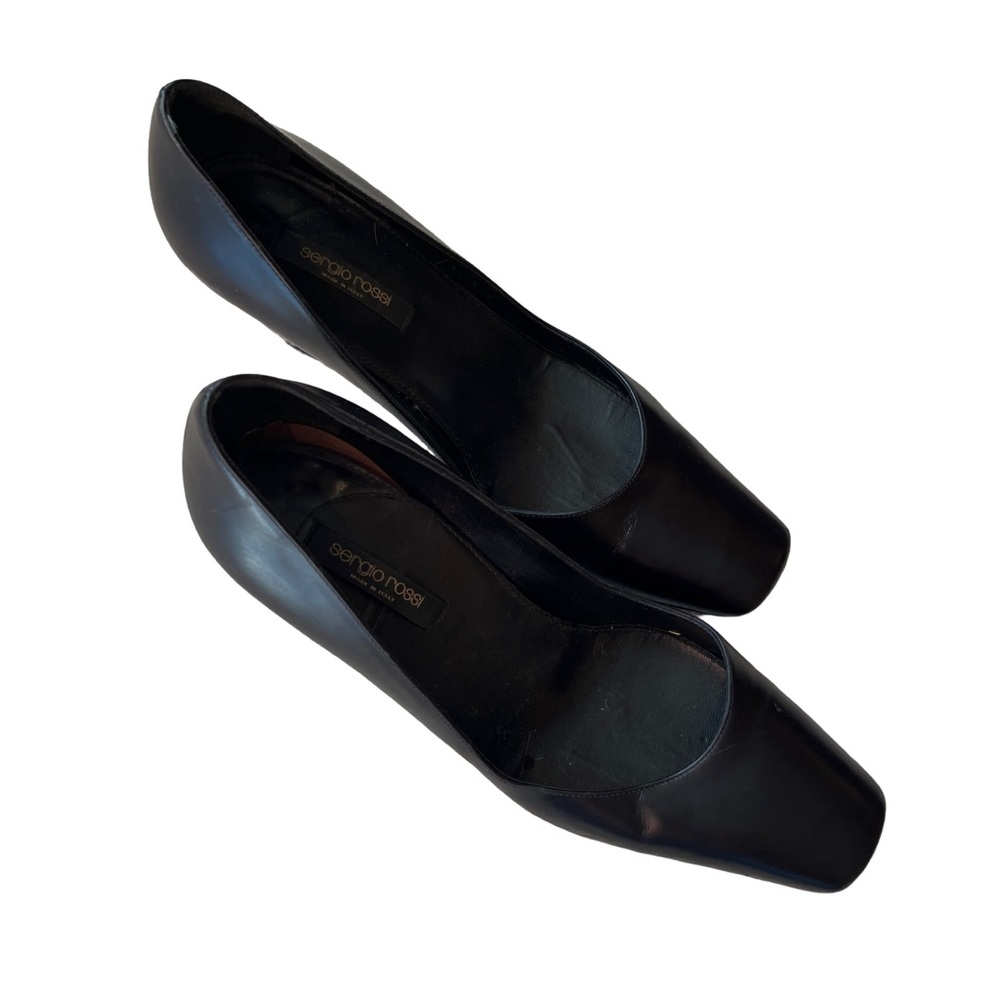 Sergio Rossi Black Leather Wedge Heels – Made in Italy – Size 40 (US 10)